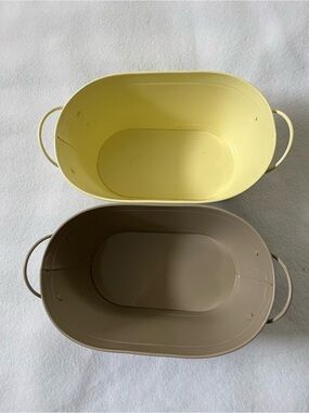 Metal Oval Storage Tub Set in Yellow and Taupe